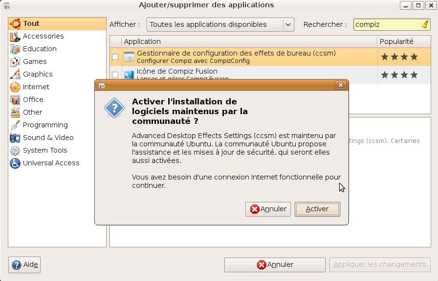 Capture décran - Acceptation de linstallation de logiciels maintenus par la communauté Capture décran - Acceptation de linstallation de logiciels maintenus par la communauté
