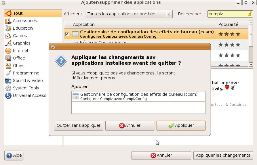 Capture décran - Validation des changements Capture décran - Validation des changements