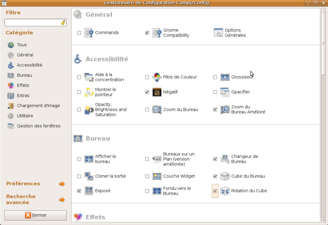 Capture décran - Logiciel de configuration Compiz Capture décran - Logiciel de configuration Compiz