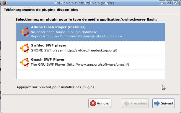 Capture décran - Mozilla Firefox, choix du plugin Flash à installer Capture décran - Mozilla Firefox, choix du plugin Flash à installer