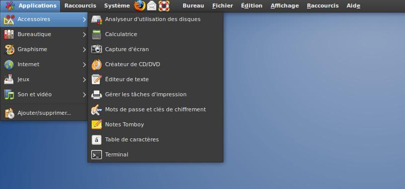 Capture décran - Menu GNOME Capture décran - Menu GNOME