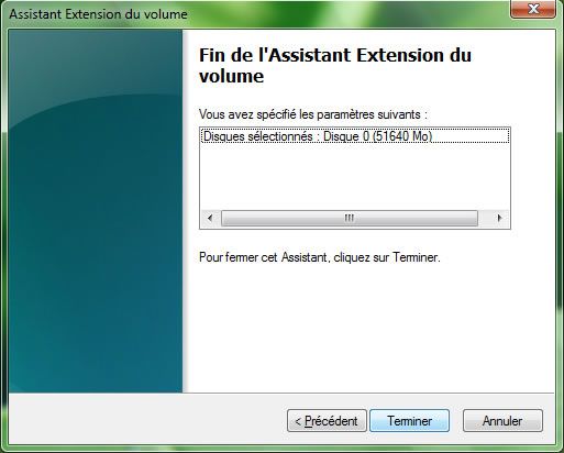 Capture décran - Extension dune partition sous Vista Capture d'écran - Extension d'une partition sous Vista