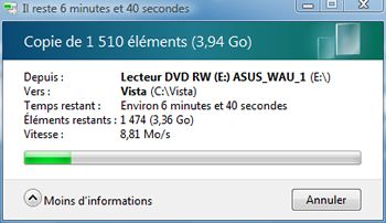 Capture d'écran - Temps de copie Capture d'écran - Temps de copie