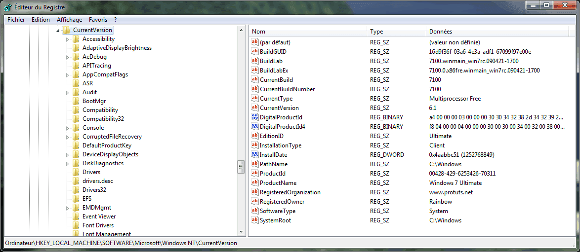 Capture décran - Editeur de registre Windows Capture décran - Editeur de registre Windows