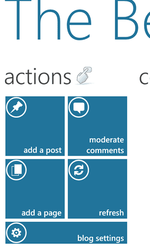 WordPress for Windows Phone 7, menu principal WordPress for Windows Phone 7, menu principal