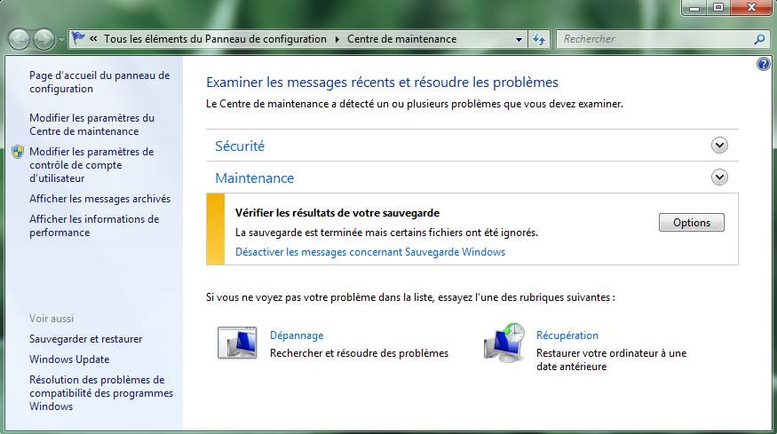 Capture décran - Centre de maintenance Capture décran - Centre de maintenance