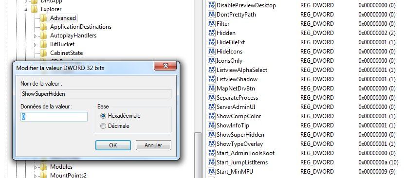 Capture décran - Editeur du Registre, modification dune valeur DWORD Capture décran - Editeur du Registre, modification dune valeur DWORD