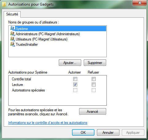 Capture décran - Editeur du Registre, changement de permissions Capture décran - Editeur du Registre, changement de permissions