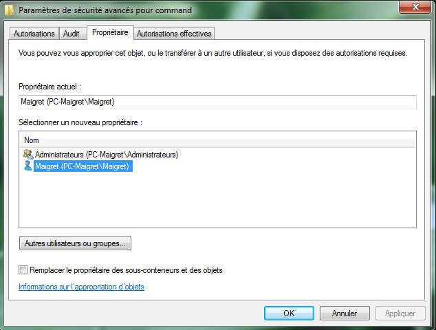 Capture décran - Editeur du Registre, changement de propriétaire Capture décran - Editeur du Registre, changement de propriétaire