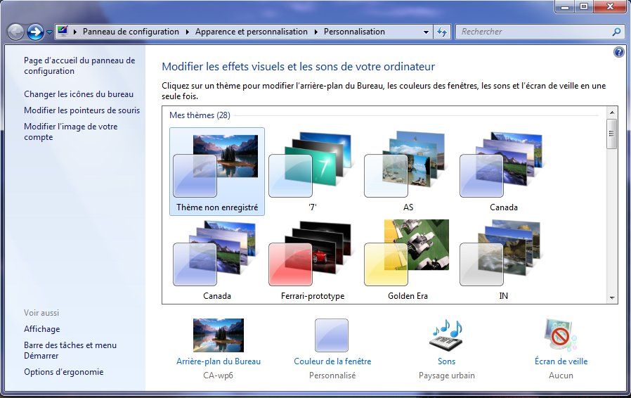 Capture décran - Module de Personnalisation, choix des thèmes Windows Capture décran - Module de Personnalisation, choix des thèmes Windows