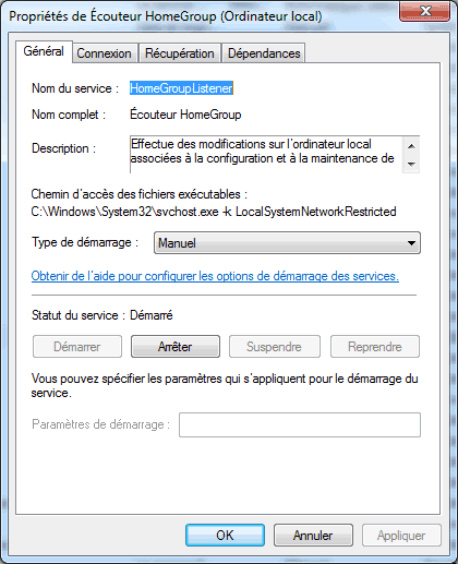Capture décran - Désactivation des services Homegroup Capture décran - Désactivation des services Homegroup
