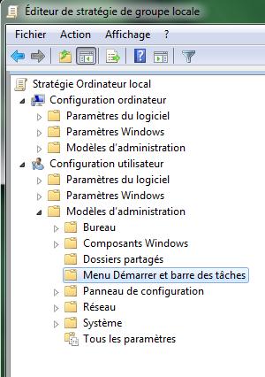 Capture décran - Editeur de stratégie de groupe locale, menu Configuration utilisateur Capture décran - Editeur de stratégie de groupe locale, menu Configuration utilisateur