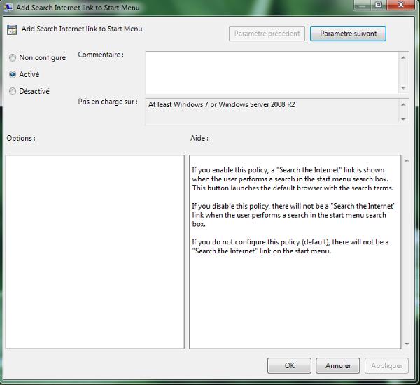 Capture décran - Activation du lien de recherche Internet Capture décran - Activation du lien de recherche Internet