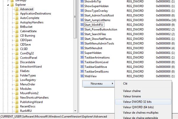 Capture décran - Editeur du Registre, création dune valeur DWORD, ExtendedUIHoverTime Capture décran - Editeur du Registre, création dune valeur DWORD, ExtendedUIHoverTime