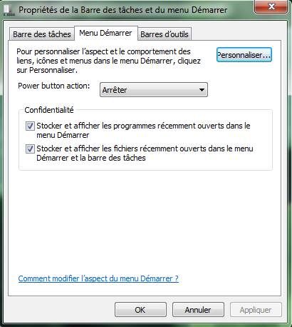 Capture décran - Options du menu Démarrer, effacement des listes daccès rapide Capture décran - Options du menu Démarrer, effacement des listes daccès rapide