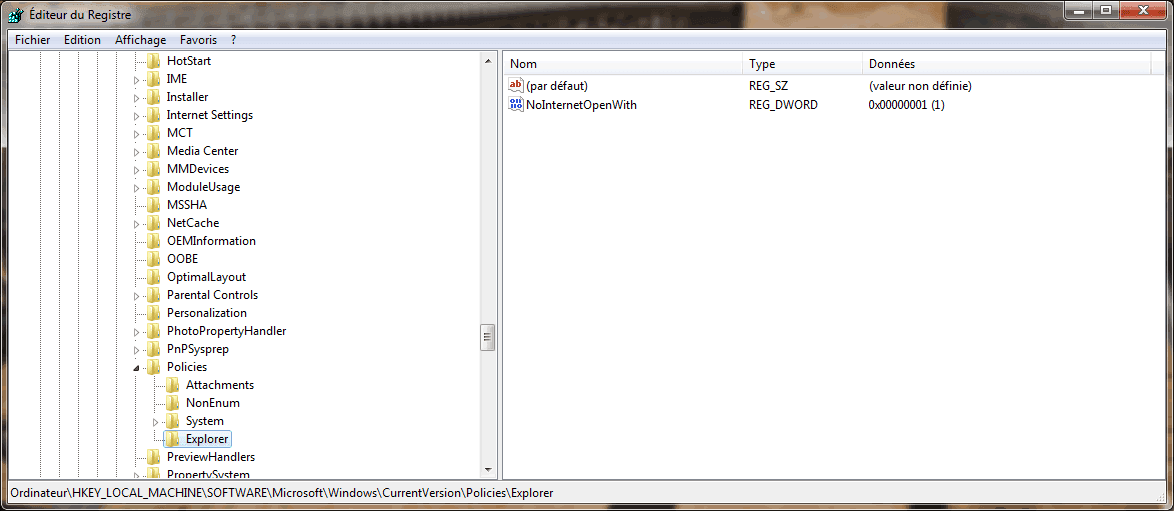 Capture décran - Editeur de registre Windows Capture décran - Editeur de registre Windows
