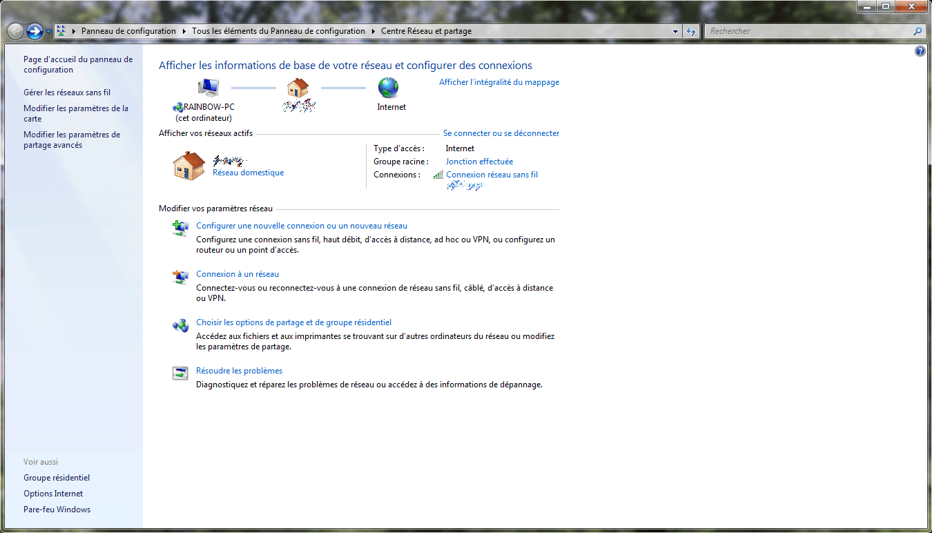 Capture décran du Centre Réseau et partage de Windows Seven Capture décran du Centre Réseau et partage de Windows Seven