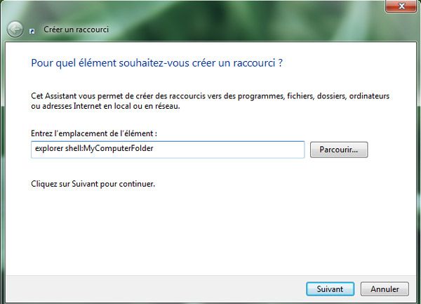 Capture décran - Assistant de création du raccourci, saisie de la commande Capture décran - Assistant de création du raccourci, saisie de la commande