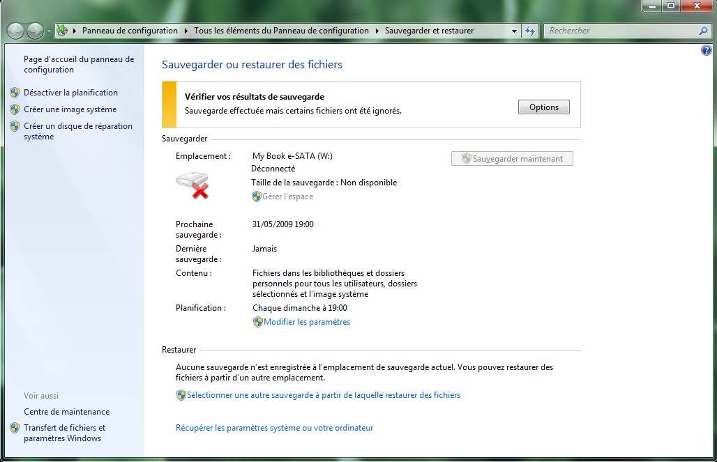 Capture décran - Windows 7, centre de sauvegarde Capture décran - Windows 7, centre de sauvegarde
