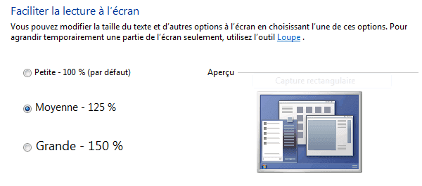 Capture décran - Faciliter la lecture sous Windows Seven (Affichage, Panneau de configuration) Capture décran - Faciliter la lecture sous Windows Seven (Affichage, Panneau de configuration)
