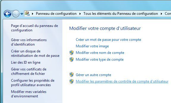 Capture décran - Options du compte Utilisateur Capture décran - Options du compte Utilisateur
