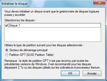 Capture décran - Initialisation du disque virtuel sous Windows 7 Capture décran - Initialisation du disque virtuel sous Windows 7