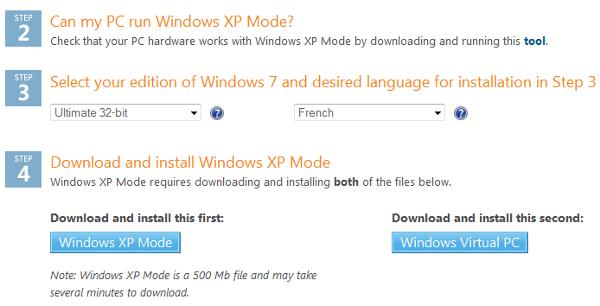 Capture décran - Site Microsoft.com, assistant de téléchargement pour Windows XP mode Capture décran - Site Microsoft.com, assistant de téléchargement pour Windows XP mode