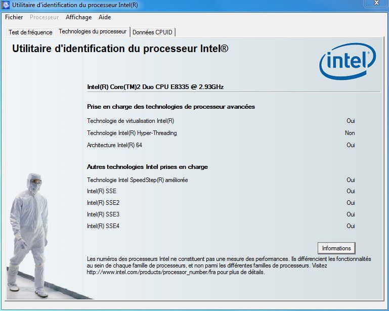 Capture décran - Utilitaire didentification du processeur Intel Capture décran - Utilitaire didentification du processeur Intel