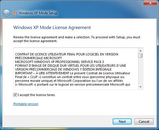Capture d'écran - Acceptation de la license Capture d'écran - Acceptation de la license