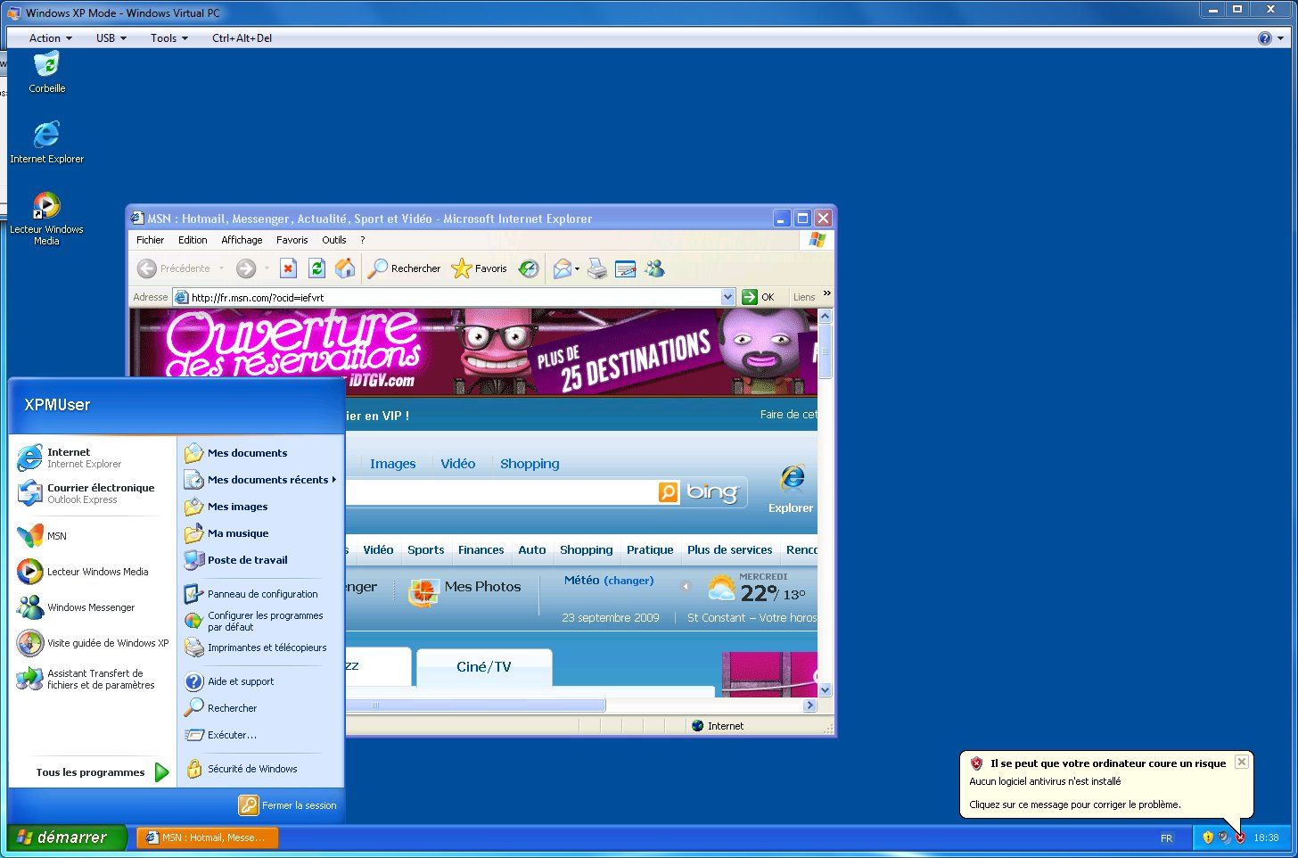 Capture d'écran - Windows XP mode sous Windows Virtual PC Capture d'écran - Windows XP mode sous Windows Virtual PC