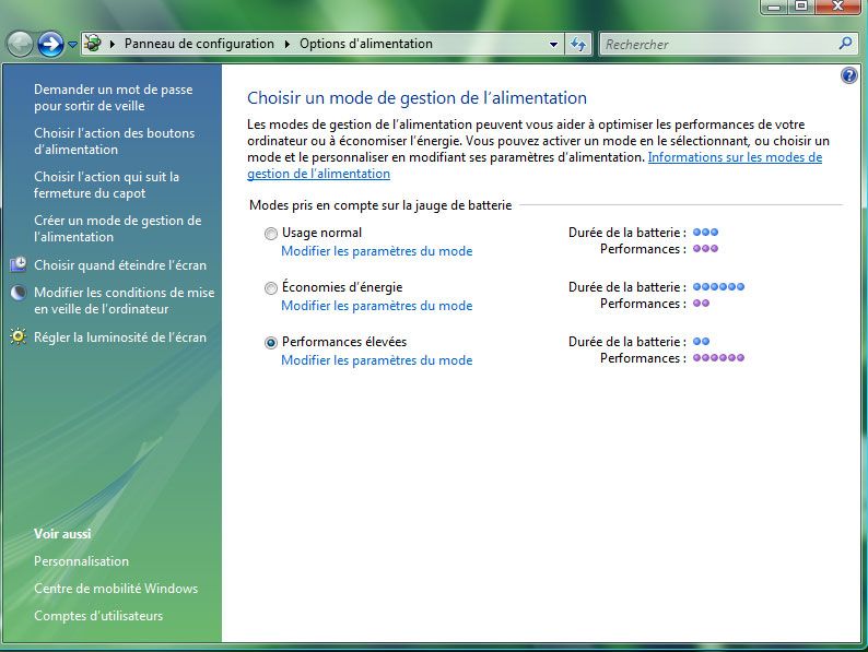 Capture décran - Panneau de configuration, options dalimentation Capture décran - Panneau de configuration, options dalimentation