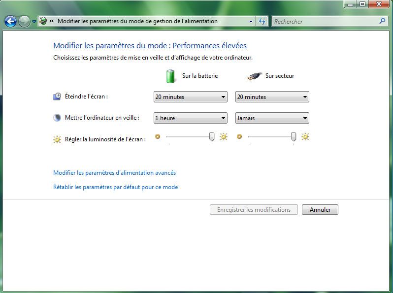 Capture décran - Options dalimentation, gestion des performances Capture décran - Options dalimentation, gestion des performances