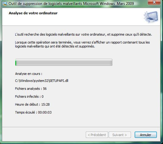Capture décran - Processus danalyse complète du PC avec lOutil de Suppression des Logiciels Malveillants Capture décran - Processus danalyse complète du PC avec lOutil de Suppression des Logiciels Malveillants
