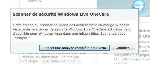 Capture décran - Analyse en ligne via Windows Live OneCare Capture décran - Analyse en ligne via Windows Live OneCare