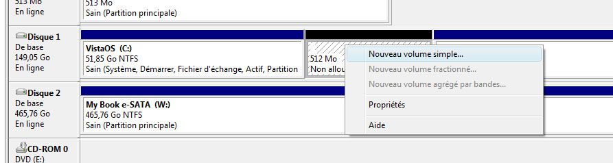 Capture décran - Création dune nouvelle partition en vue daccueillir Seven Capture décran - Création dune nouvelle partition en vue daccueillir Seven