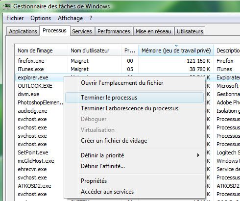 Capture décran - Gestionnaire des tâches, liste des processus Capture décran - Gestionnaire des tâches, liste des processus