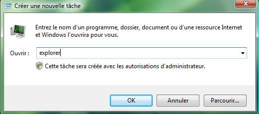 Capture décran - Commande Exécuter, création du processus explorer.exe Capture décran - Commande Exécuter, création du processus explorer.exe