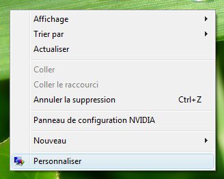 Capture décran - Menu contextuel du Bureau, module Personnaliser Capture décran - Menu contextuel du Bureau, module Personnaliser