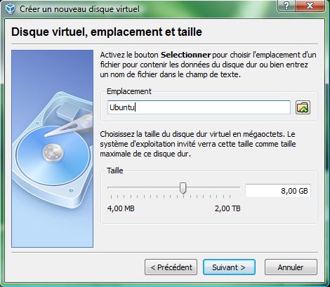 Capture décran - Choix de lemplacement et de la taille du disque dur virtuel Capture décran - Choix de lemplacement et de la taille du disque dur virtuel